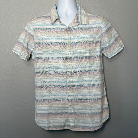 Vissla Mens‎ Short Sleeve Casual Button Down Pastel Striped Shirt Size Medium - Picture 1 of 10